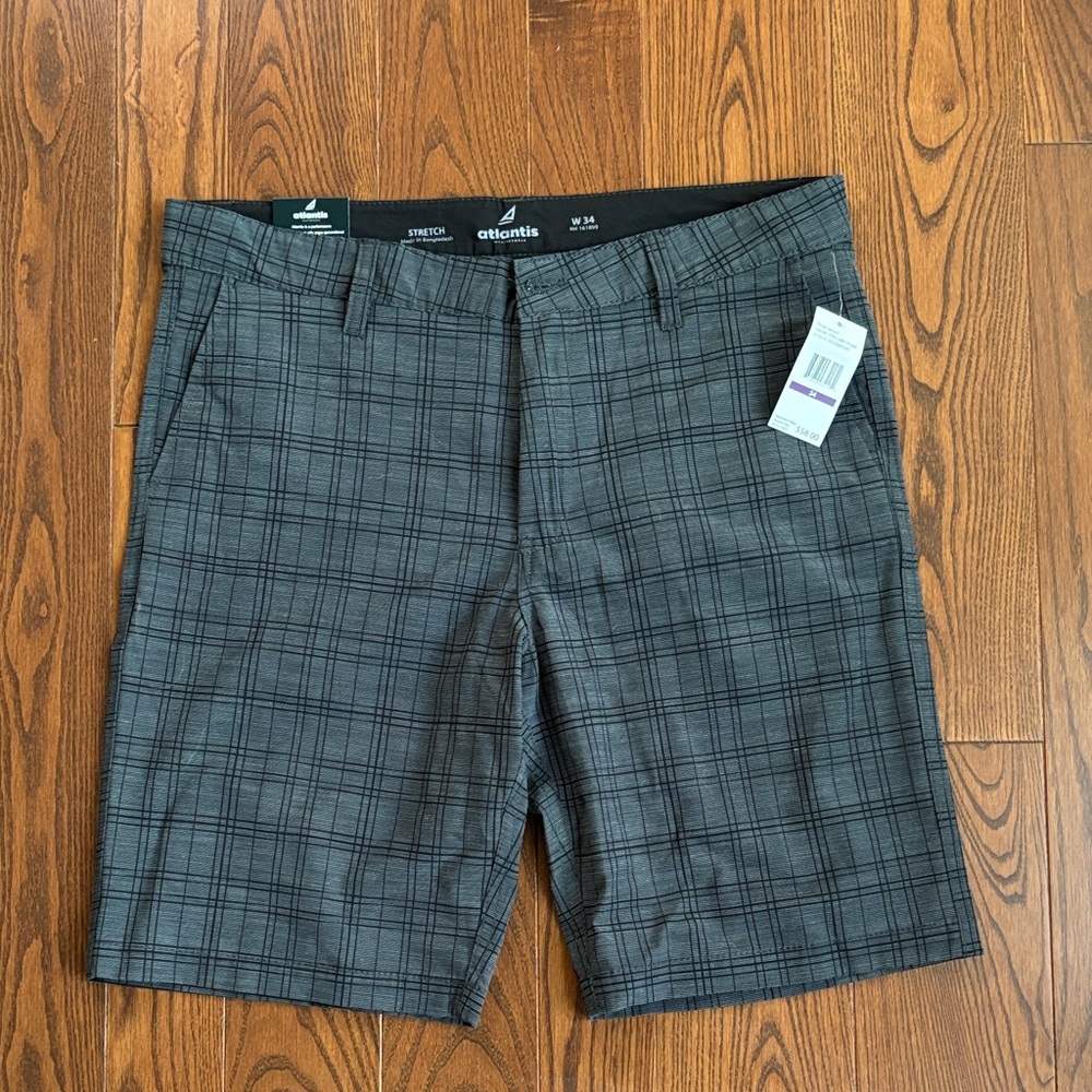 NWT Atlantis Men's Charcoal Checkered Shorts